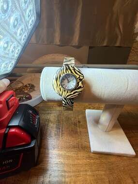 Studio Quartz Women's Zebra Print Cuff Bangle Watch